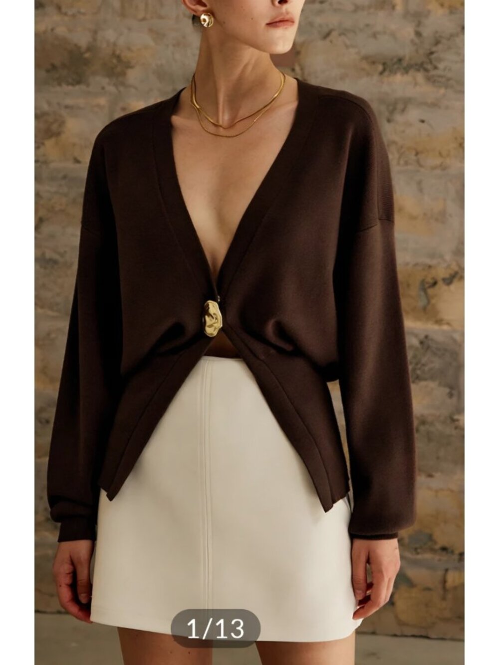Commense Golden Button Plain Cardigan Size Small Brown Dolman Sleeve